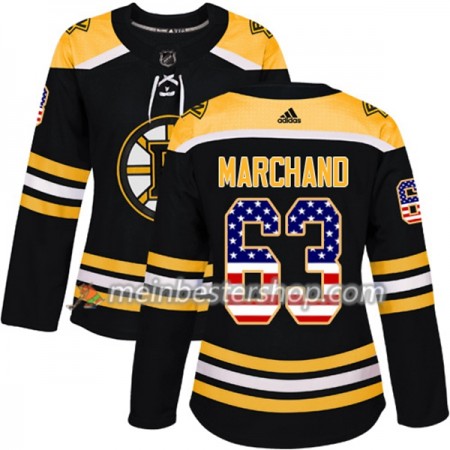 Boston Bruins Brad Marchand 63 Adidas 2017-2018 Schwarz USA Flag Fashion Trikot Authentic - Dame